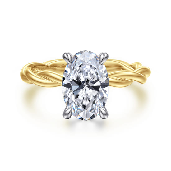 Gabriel - 14K White-Yellow Gold Twisted Oval Diamond Engagement Ring