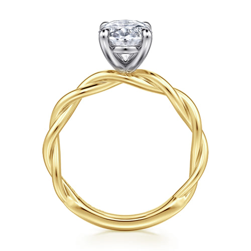 14K White-Yellow Gold Twisted Oval Diamond Engagement Ring