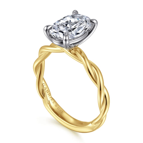14K White-Yellow Gold Twisted Oval Diamond Engagement Ring