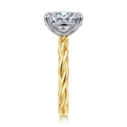 14K White-Yellow Gold Twisted Oval Diamond Engagement Ring