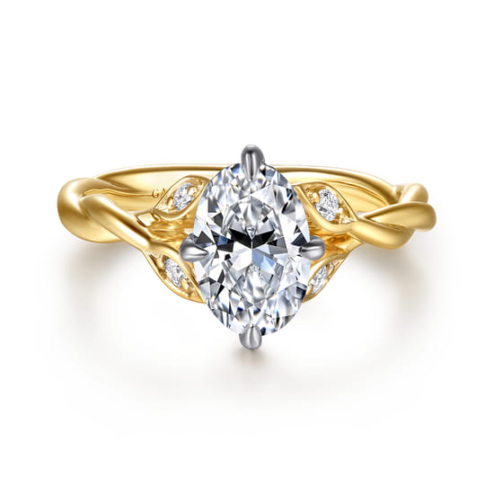 14K White-Yellow Gold Twisted Oval Diamond Engagement Ring