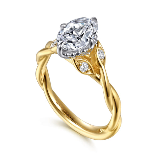 14K White-Yellow Gold Twisted Oval Diamond Engagement Ring