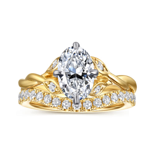 14K White-Yellow Gold Twisted Oval Diamond Engagement Ring