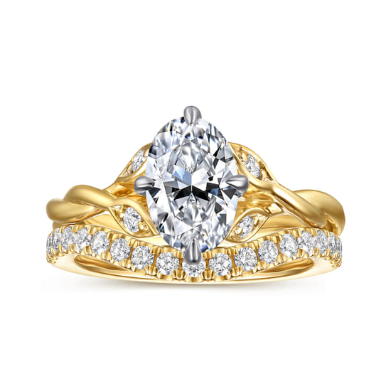 14K White-Yellow Gold Twisted Oval Diamond Engagement Ring angle 4