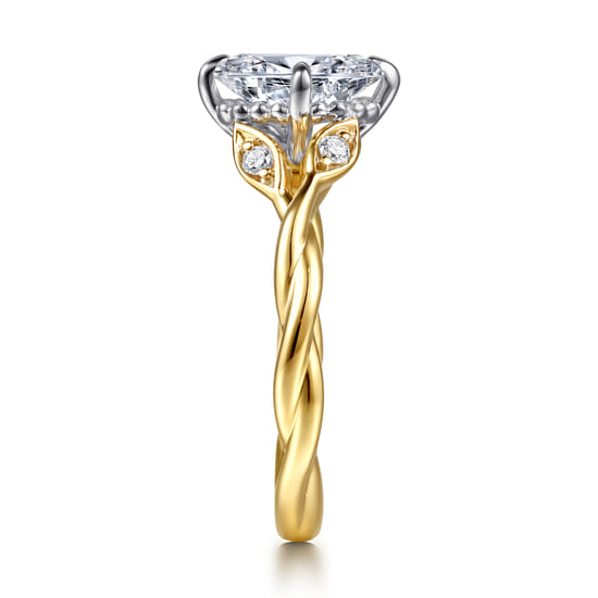 14K White-Yellow Gold Twisted Oval Diamond Engagement Ring angle 5