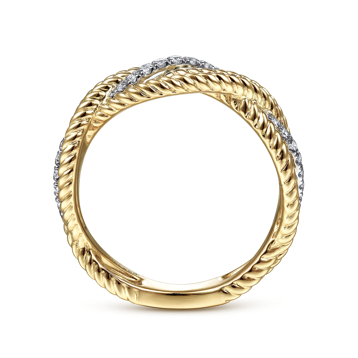 14K White-Yellow Gold Twisted Rope and Diamond Intersecting Ring