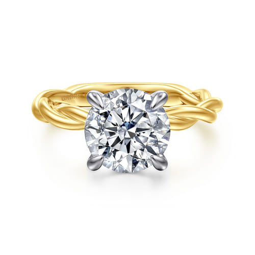 14K White-Yellow Gold Twisted Round Diamond Engagement Ring