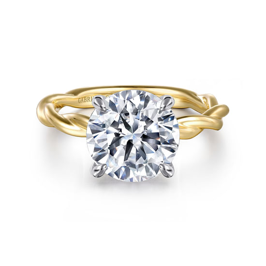 Gabriel - 14K White-Yellow Gold Twisted Round Diamond Engagement Ring