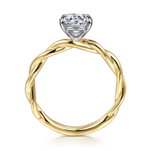14K White-Yellow Gold Twisted Round Diamond Engagement Ring