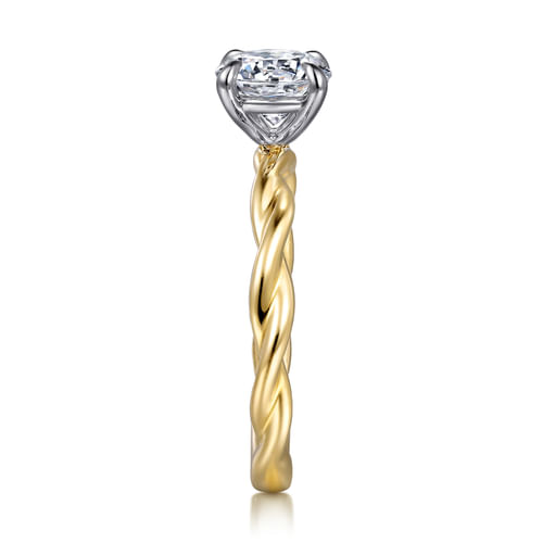 14K White-Yellow Gold Twisted Round Diamond Engagement Ring