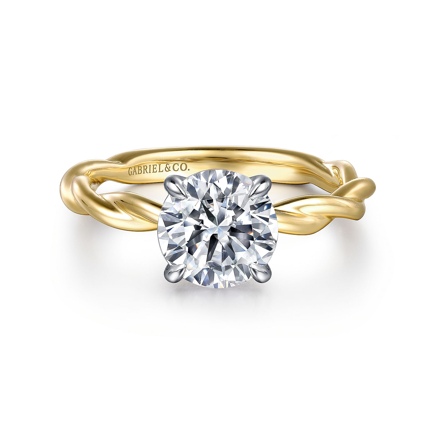 Gabriel - 14K White-Yellow Gold Twisted Round Diamond Engagement Ring