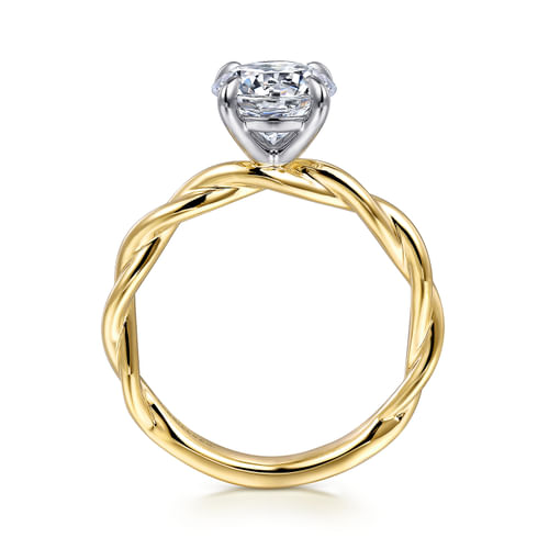 14K White-Yellow Gold Twisted Round Diamond Engagement Ring