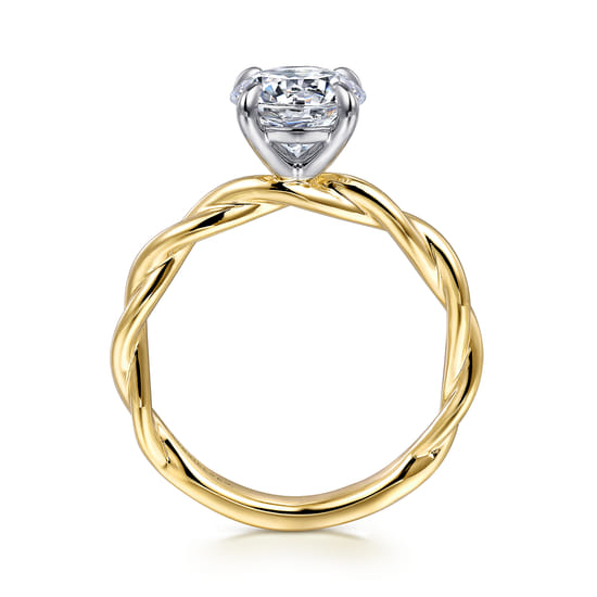 14K White-Yellow Gold Twisted Round Diamond Engagement Ring angle 2