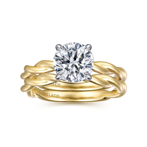 14K White-Yellow Gold Twisted Round Diamond Engagement Ring