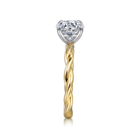 14K White-Yellow Gold Twisted Round Diamond Engagement Ring angle 5