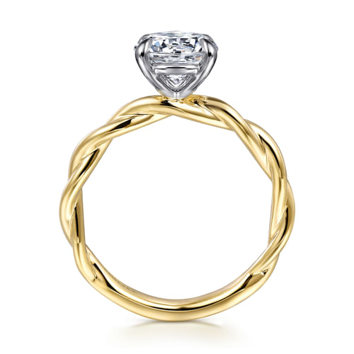 14K White-Yellow Gold Twisted Round Diamond Engagement Ring