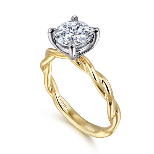 14K White-Yellow Gold Twisted Round Diamond Engagement Ring