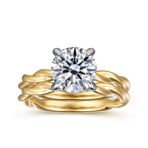 14K White-Yellow Gold Twisted Round Diamond Engagement Ring