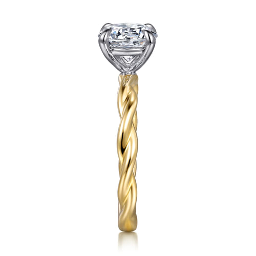 14K White-Yellow Gold Twisted Round Diamond Engagement Ring