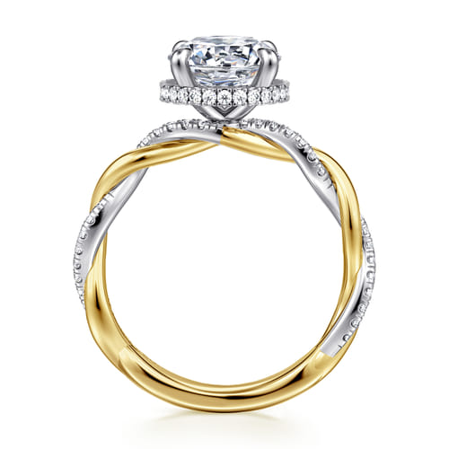 14K White-Yellow Gold Twisted Round Halo Diamond Engagement Ring 14K White-Yellow Gold Twisted Round Halo Diamond Engagement Ring