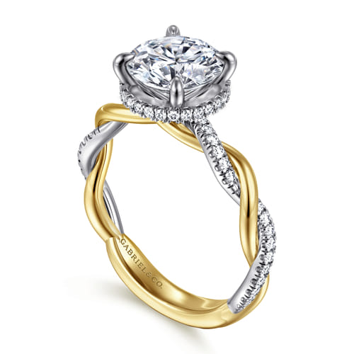 14K White-Yellow Gold Twisted Round Halo Diamond Engagement Ring 14K White-Yellow Gold Twisted Round Halo Diamond Engagement Ring