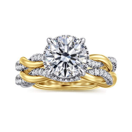 14K White-Yellow Gold Twisted Round Halo Diamond Engagement Ring 14K White-Yellow Gold Twisted Round Halo Diamond Engagement Ring
