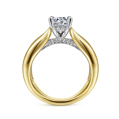 14K White-Yellow Gold Wide Band Round Diamond Engagement Ring