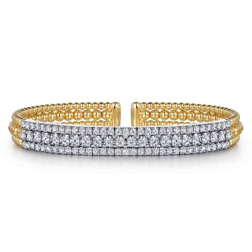 14K White-Yellow Gold Wide Bujukan Diamond Cuff Bracelet