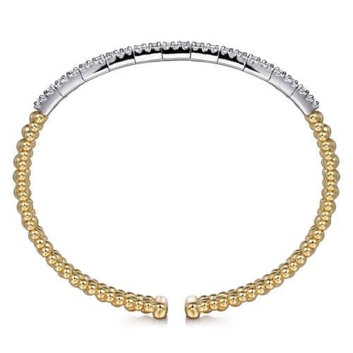 14K White-Yellow Gold Wide Bujukan Diamond Cuff Bracelet