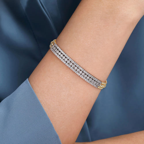 14K White-Yellow Gold Wide Bujukan Diamond Cuff Bracelet