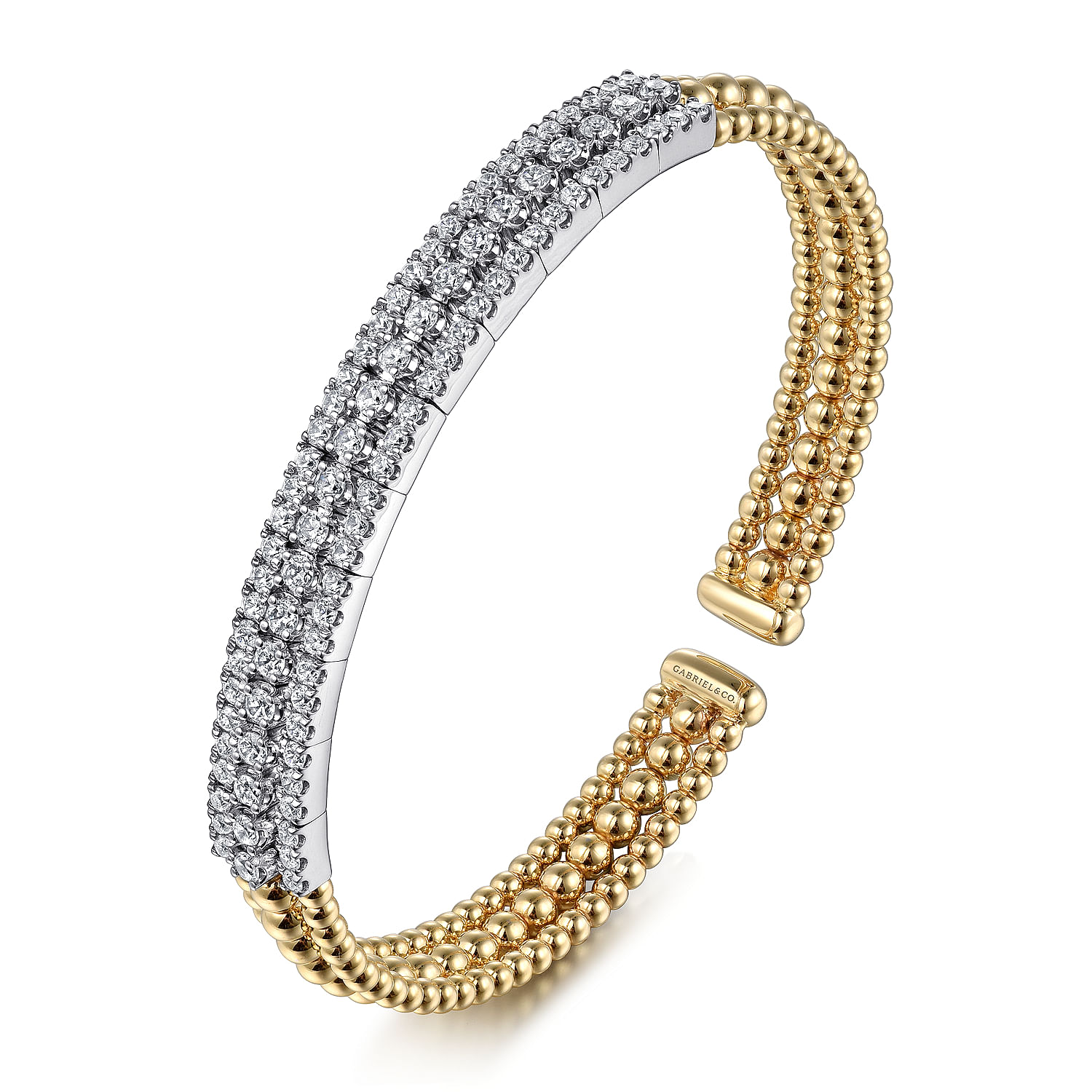 14K White-Yellow Gold Wide Bujukan Diamond Cuff Bracelet