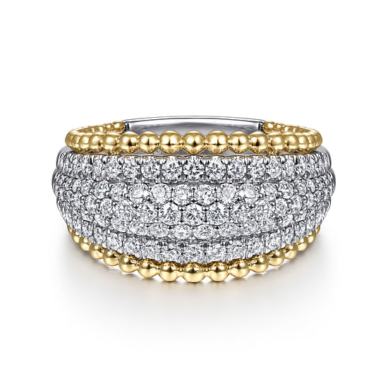 Gabriel - 14K White-Yellow Gold Wide Diamond Pavé Band with Bujukan Bead Border