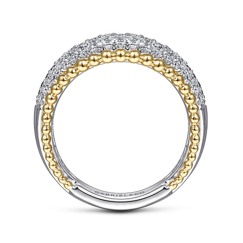 14K White-Yellow Gold Wide Diamond Pavé Band with Bujukan Bead Border