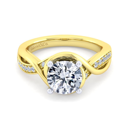 14K White-Yellow Twisted Gold Round Diamond Engagement Ring