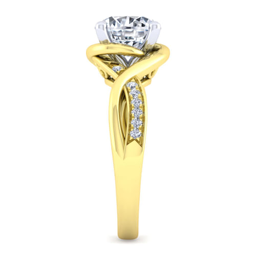 14K White-Yellow Twisted Gold Round Diamond Engagement Ring