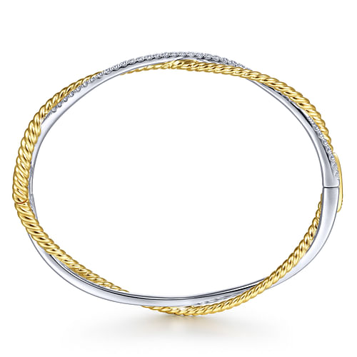 14K White-Yellow Twisted Rope and Diamond Bangle