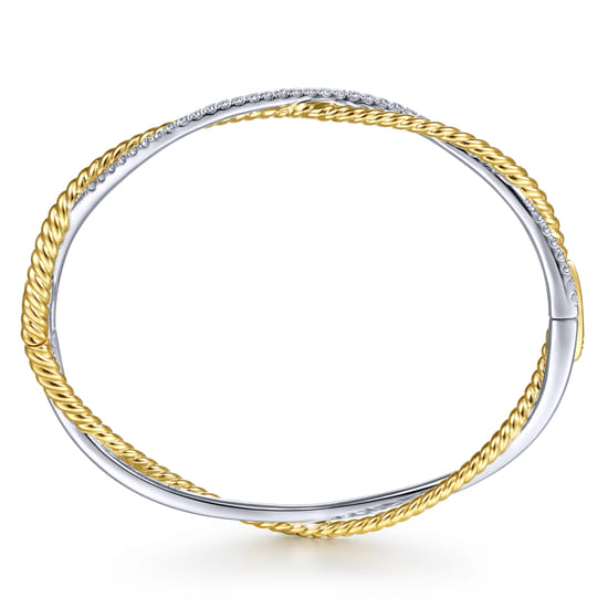 14K White-Yellow Twisted Rope and Diamond Bangle angle 3