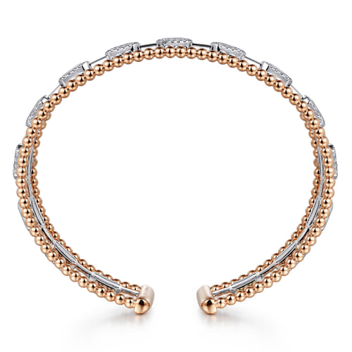 14K White and Rose Gold #6.25 Baguettes Shape Bujukan Bangle With 3 Rolls