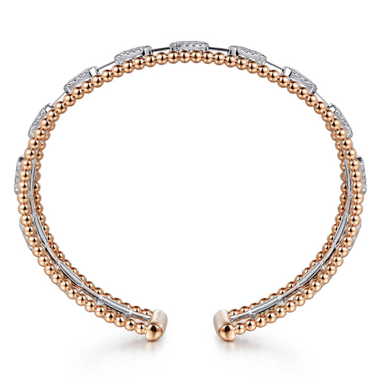 14K White and Rose Gold #6.25 Baguettes Shape Bujukan Bangle With 3 Rolls angle 3