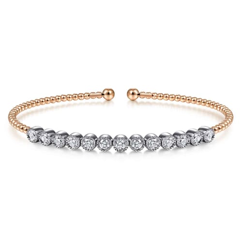 14K White and Rose Gold Diamond Bangle