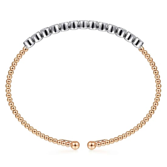 14K White and Rose Gold Diamond Bangle angle 3