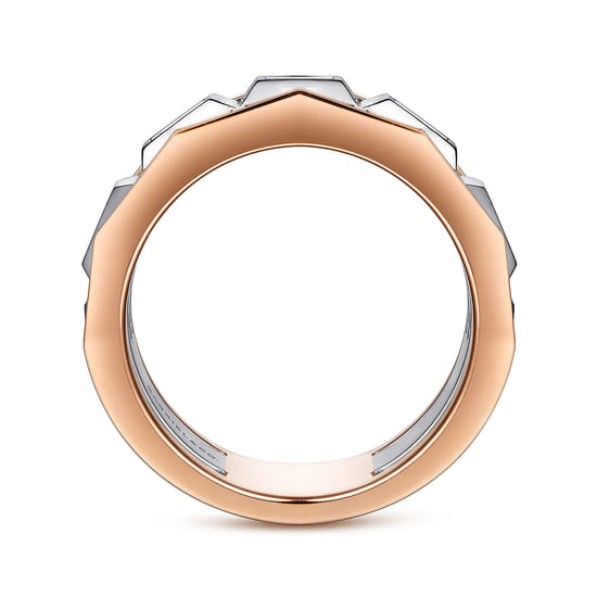 14K White and Rose Gold Faceted Ring with Diamond Baguettes in High Polished Finish angle 2