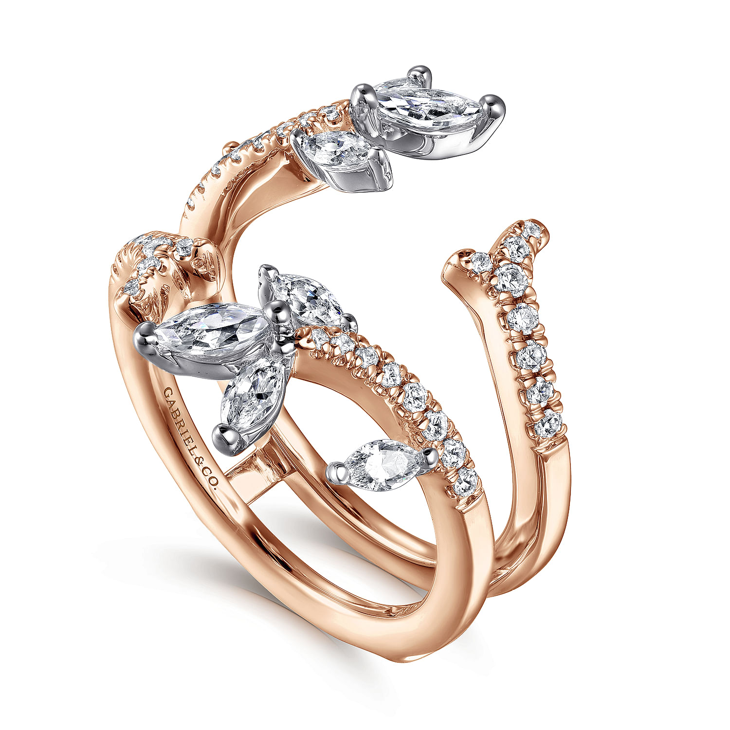 14K White and Rose Gold Marquise and Round Diamond Ring Enhancer