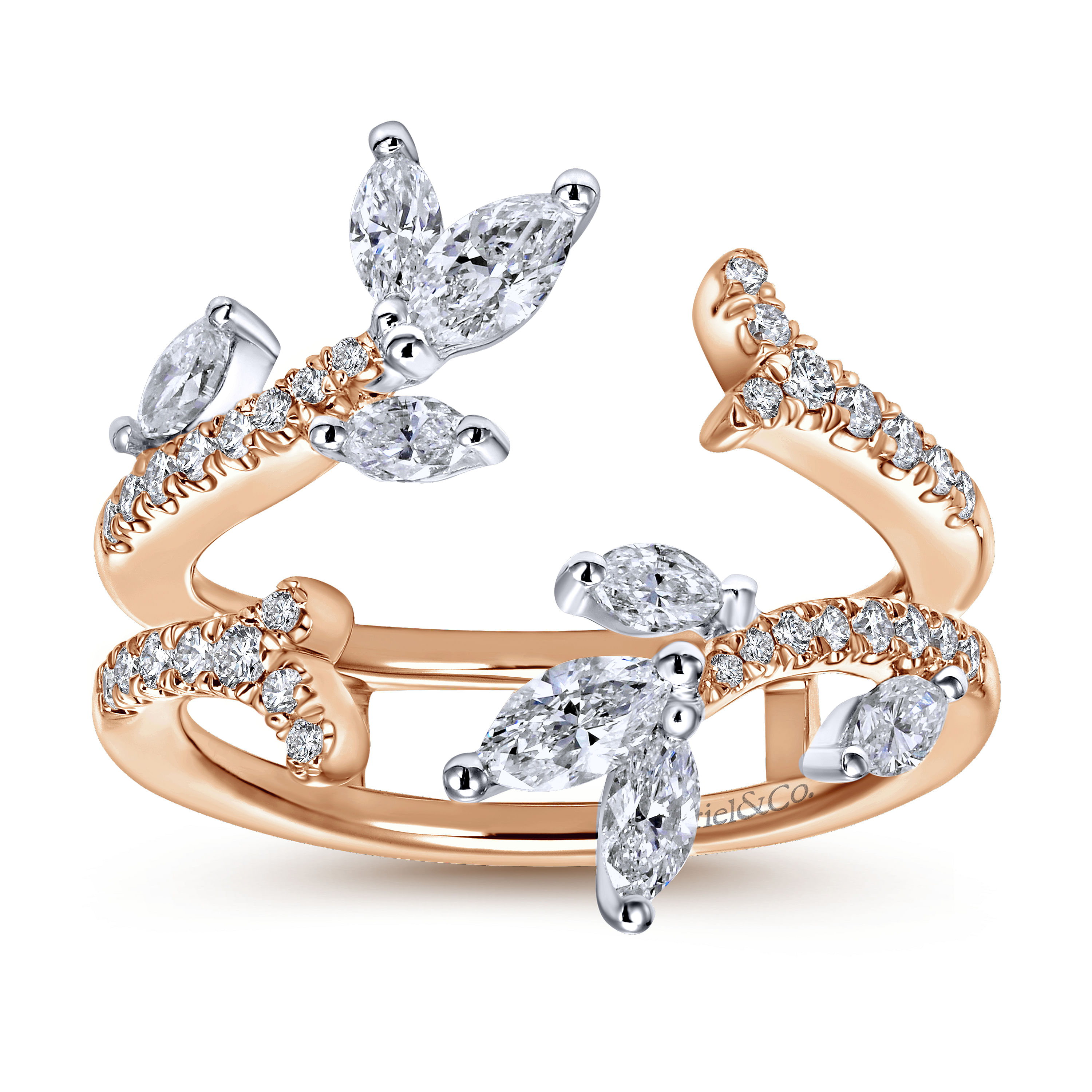 14K White and Rose Gold Marquise and Round Diamond Ring Enhancer