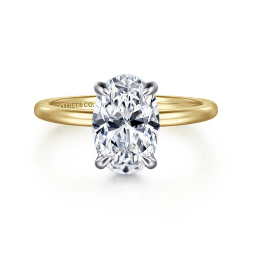 14K White and Yellow Gold  Oval Diamond Engagement Ring