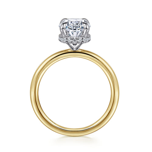 14K White and Yellow Gold  Oval Diamond Engagement Ring