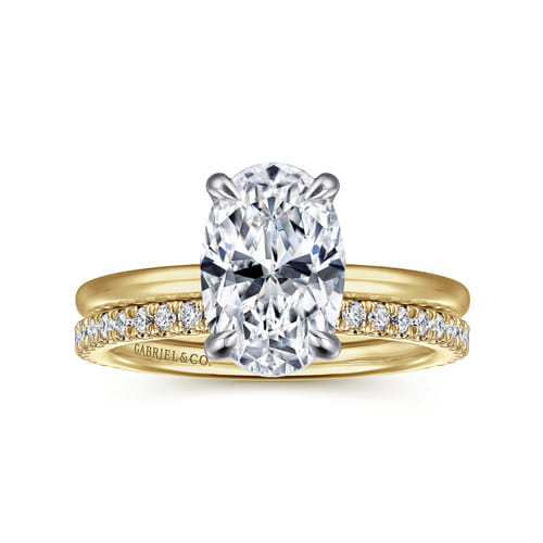 14K White and Yellow Gold  Oval Diamond Engagement Ring