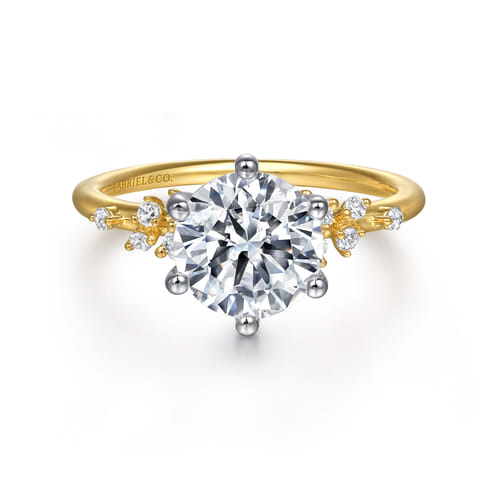 14K White and Yellow Gold 6 Prong Diamond Engagement Ring