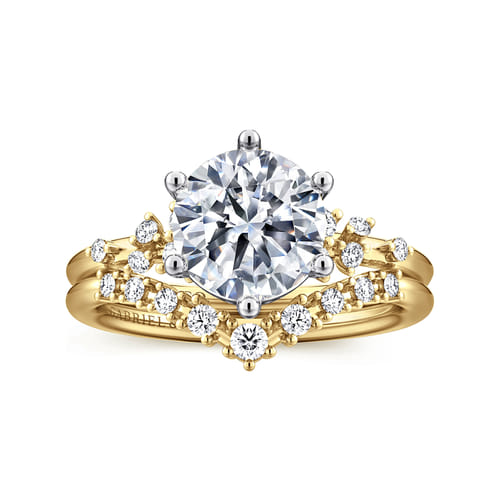 14K White and Yellow Gold 6 Prong Diamond Engagement Ring
