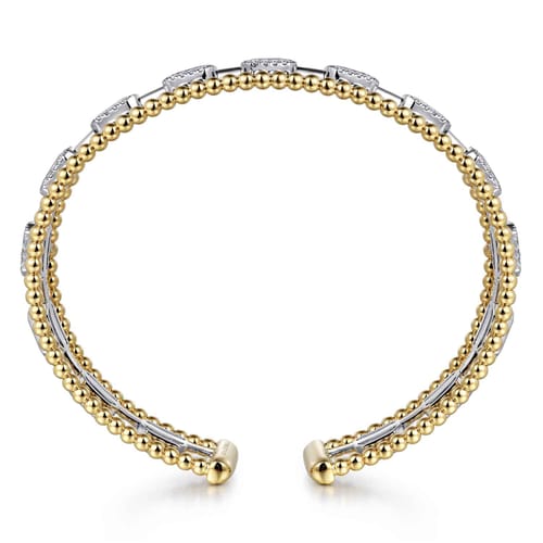 14K White and Yellow Gold #6.25 Baguettes Shape Bujukan Bangle With 3 Rolls